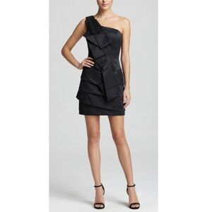 Feriani Couture Black Cocktail Dress Size 4 One Shoulder Tiered Party